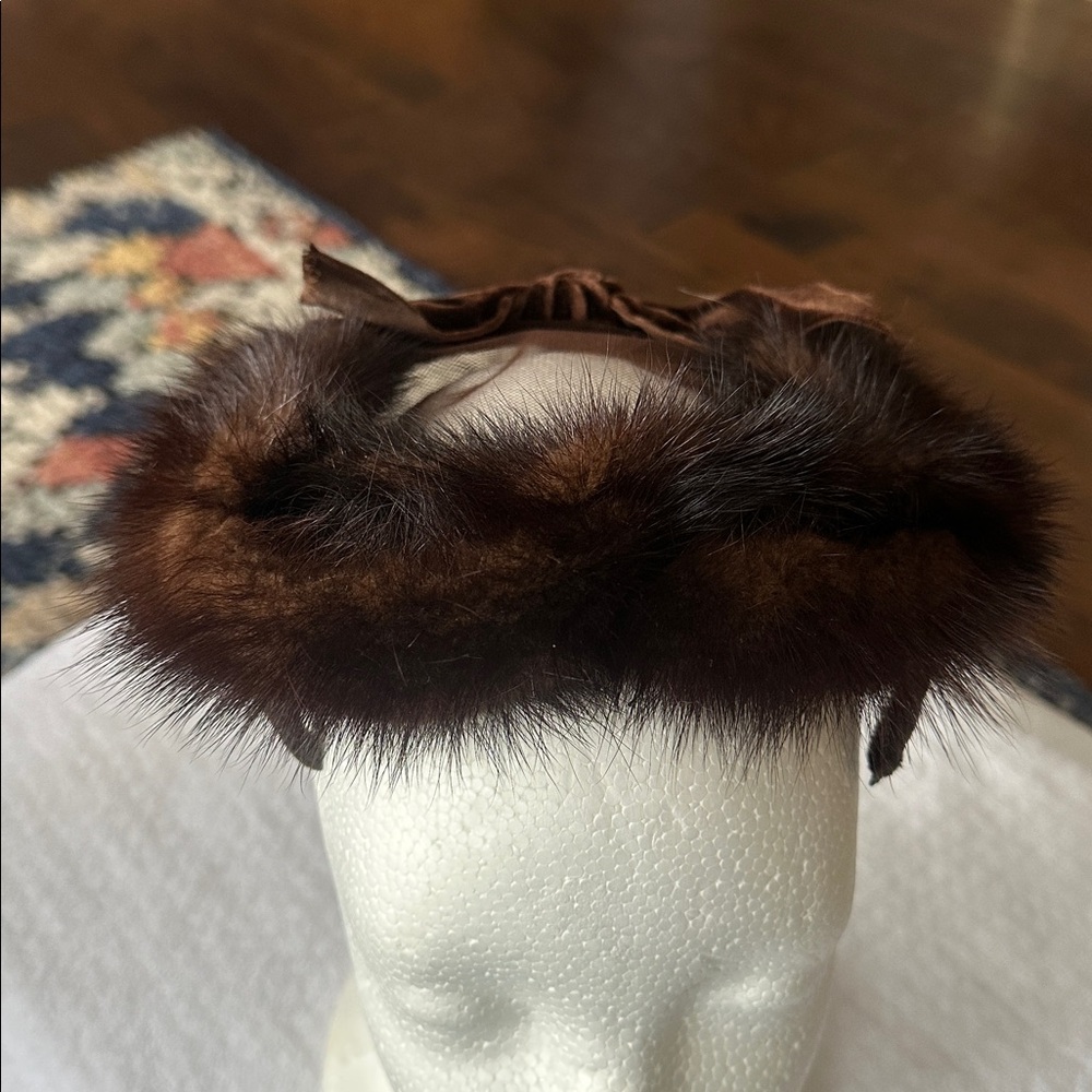 Vintage Brown Mink Fur Mesh Pillbox Hat